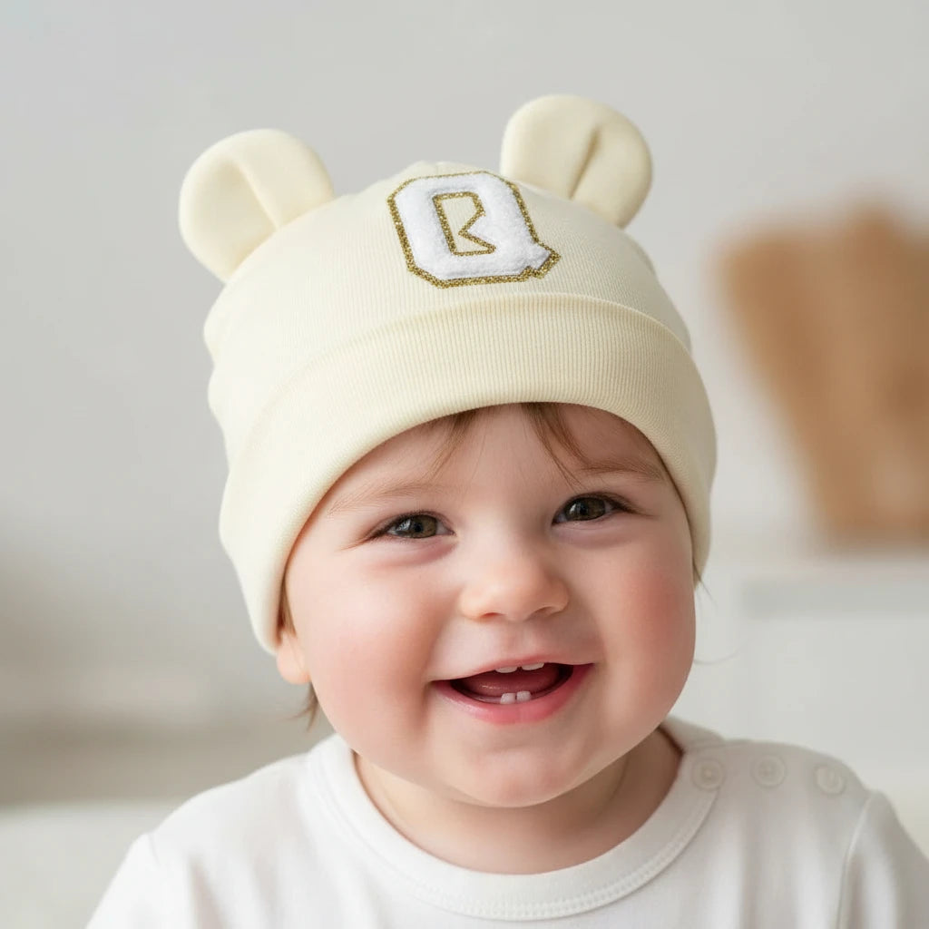 Children Warm Knitted Hat Baby Pink Lettered Unisex Soft Indoor Outdoor