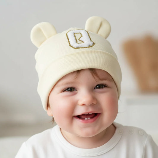 Children Warm Knitted Hat Baby Pink Lettered Unisex Soft Indoor Outdoor