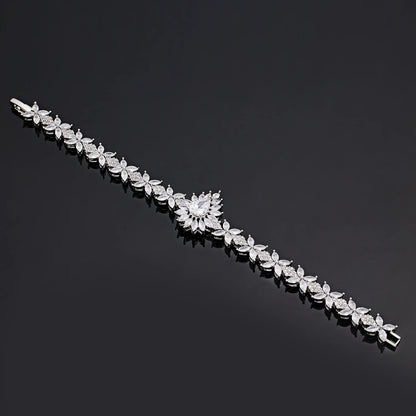 Trendy 4 Piece Water Drop Necklace Earrings Ring Bracelet Wedding Jewelry Set For Women Zircon Crystal Dubai Bridal Gift