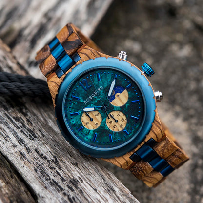 BOBO BIRD Wood Watch Men Chronograph Quartz Timepiece