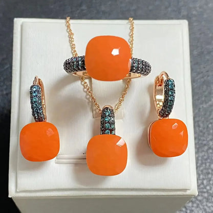 Gun Black Plated Blue Zircon Jewelry Set for Women Includes Ring Earrings Necklace Elegant Crystal Blue Topaz Gift