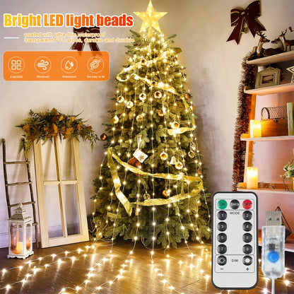 200 280 LED Star Waterfall Lights USB Powered With Remote Control 8 Modes