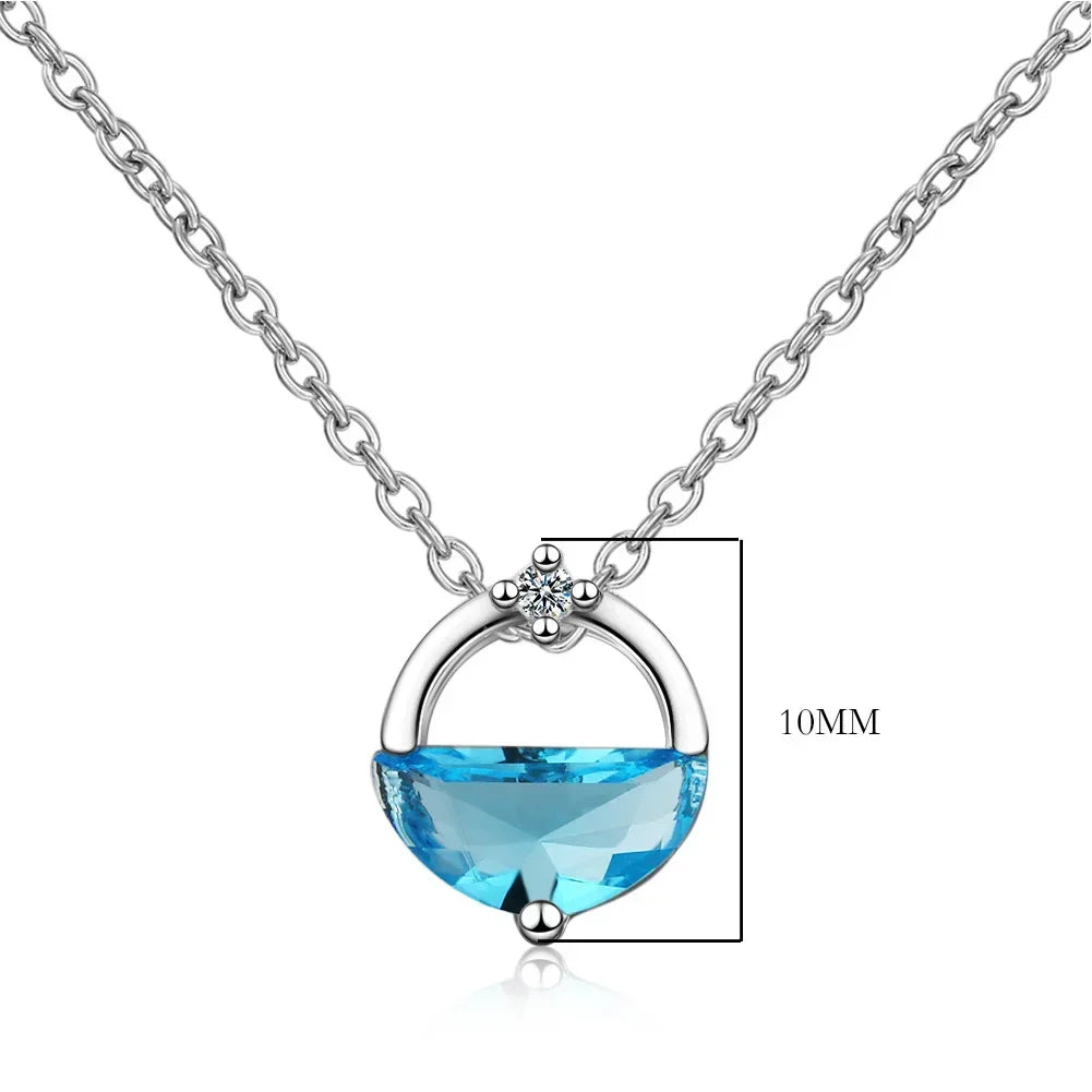 925 Sterling Silver Blue Crystal Elegant Jewelry Sets For Women Wedding Earrings And Necklace