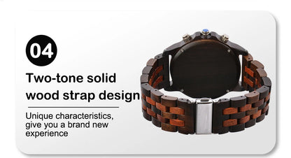 Wooden Mens Wristwatches Quartz Watch With Date And Week