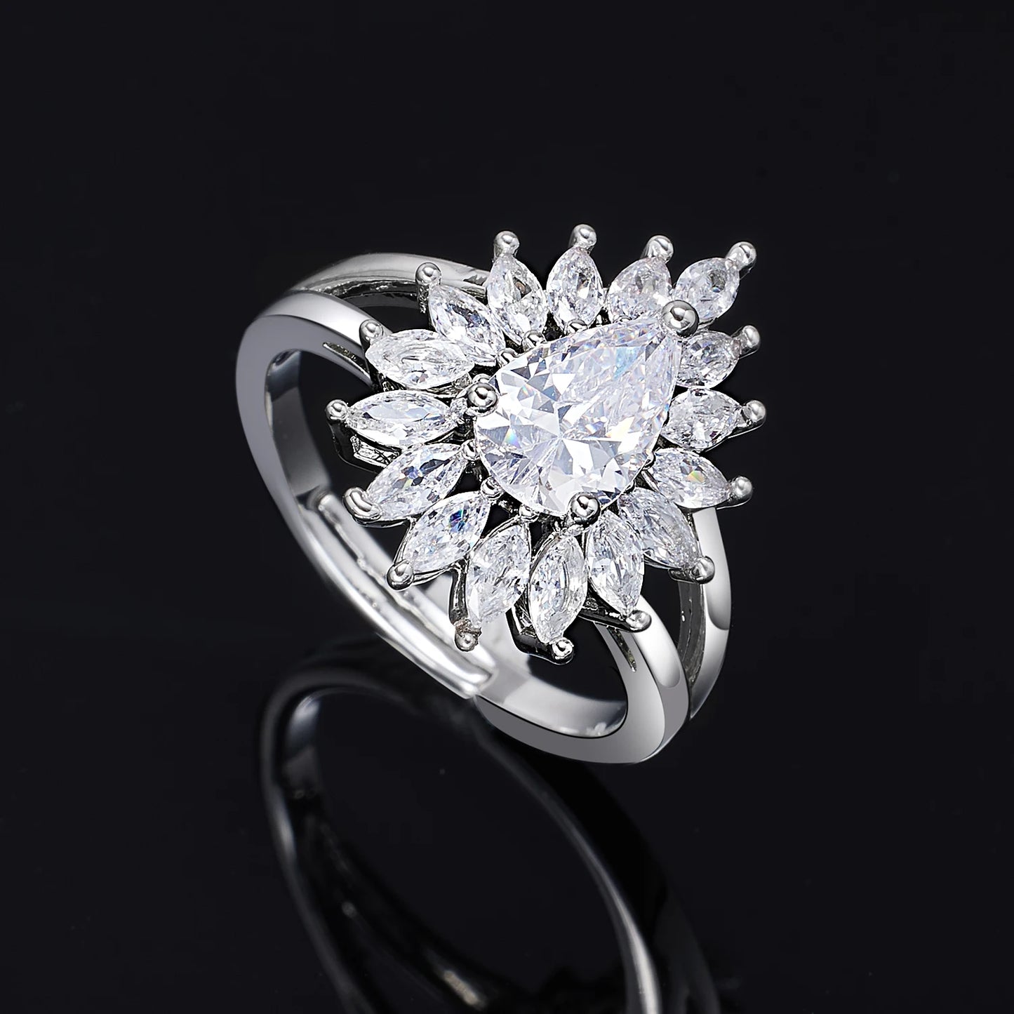 Trendy 4 Piece Water Drop Necklace Earrings Ring Bracelet Wedding Jewelry Set For Women Zircon Crystal Dubai Bridal Gift