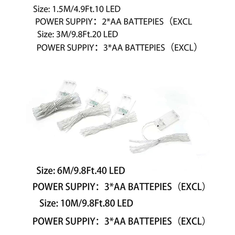 LED Battery Powered String Lights Waterproof Fairy Lights For Bedroom Garden