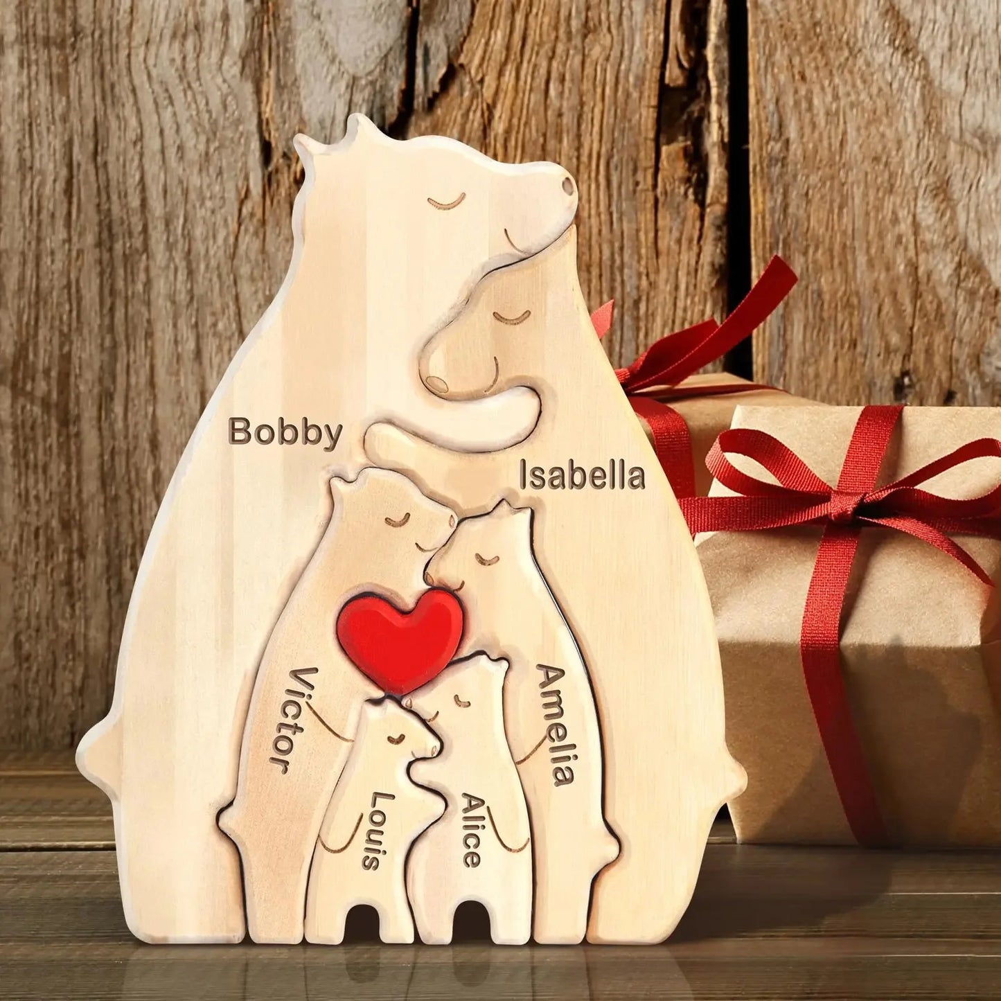 Personalized Name Wooden Bear Family Puzzle Home Decor Gift for Baby Mom