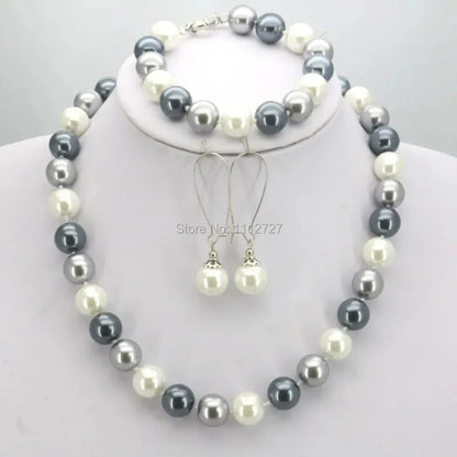 Orange 10mm Glass Pearl Bead Jewelry Set Necklace Bracelet Earrings For Women Girls