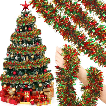 Christmas Tinsel Garlands 50M Red Green Decoration for Bar Tops Wreath Tree