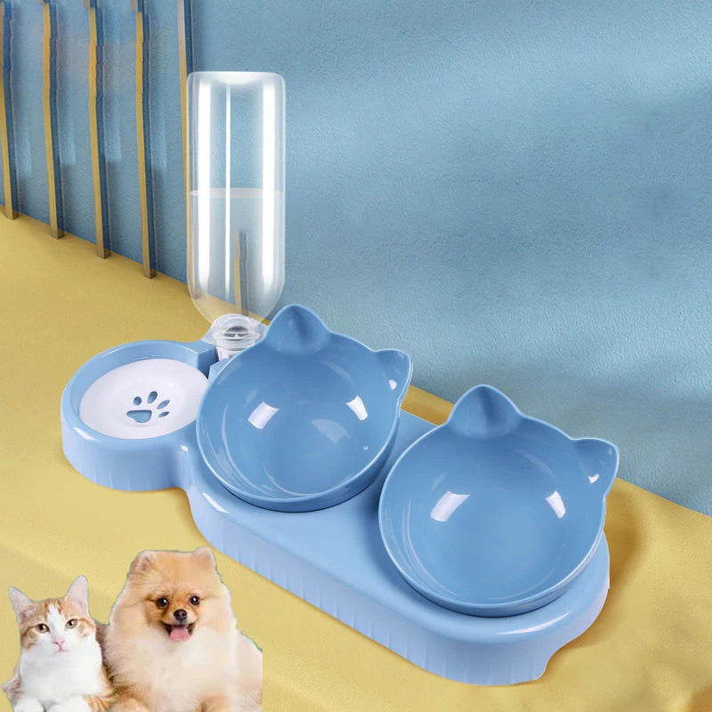 Automatic Cat Feeder And Water Dispenser Double Bowl With Anti Slip Base