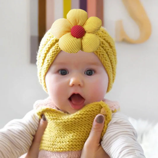 European American Winter Baby Beanie Knitted Flower Hat For Infants
