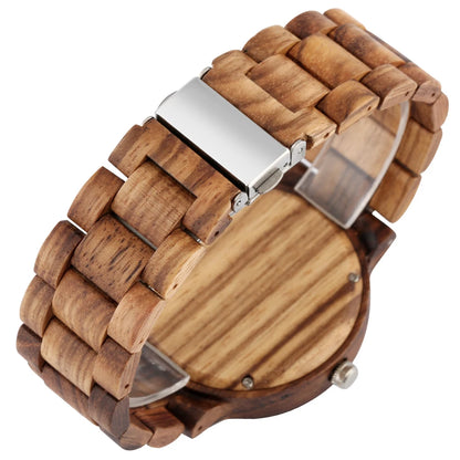 Natural Zebrawood Bangle Watch for Men Quartz Wristwatch