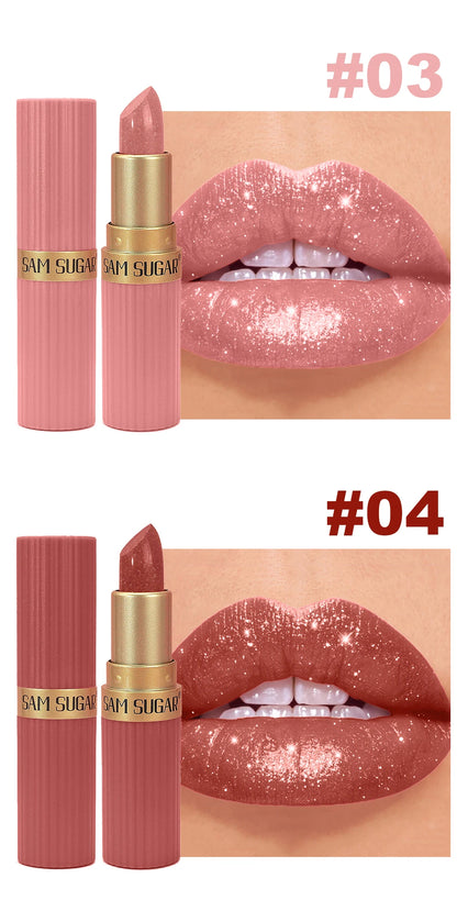 Pearlescent Pink Glitter Velvet Lipstick Waterproof Long Lasting Matte Lip Color