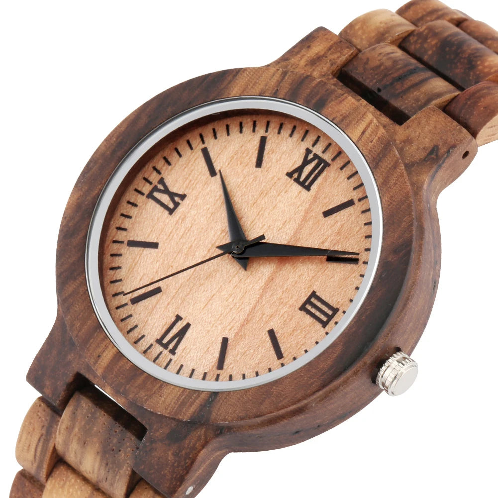 Natural Zebrawood Bangle Watch for Men Quartz Wristwatch