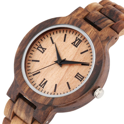 Natural Zebrawood Bangle Watch for Men Quartz Wristwatch