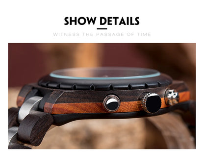 BOBO BIRD Wood Watch Men Chronograph Quartz Timepiece