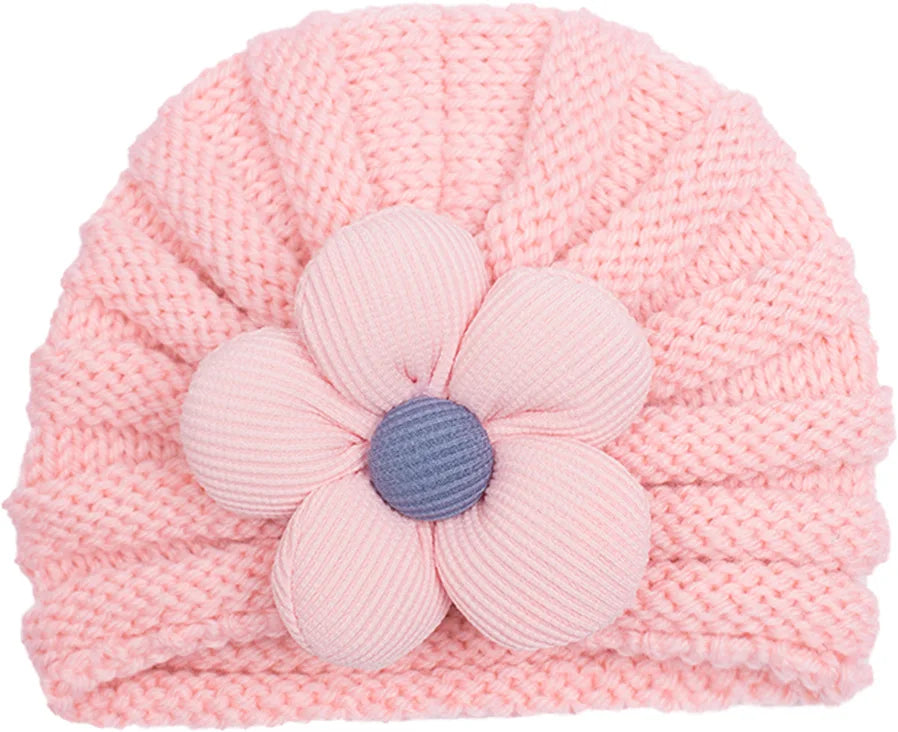 European American Winter Baby Beanie Knitted Flower Hat For Infants