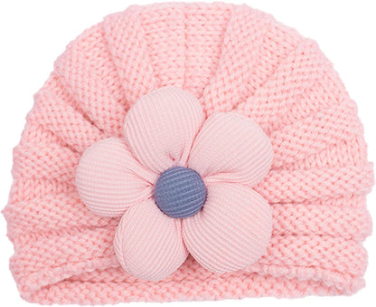 European American Winter Baby Beanie Knitted Flower Hat For Infants