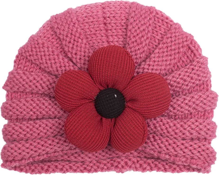 European American Winter Baby Beanie Knitted Flower Hat For Infants
