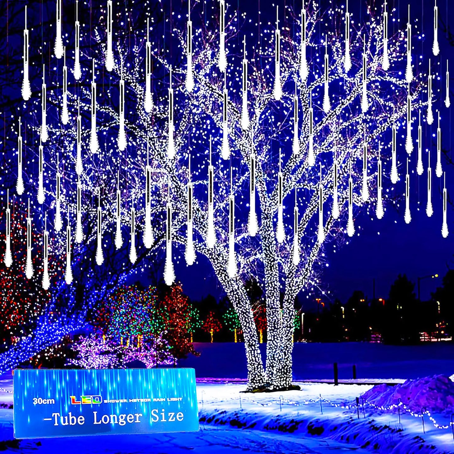 8 Tubes LED Meteor Shower Lights Outdoor Solar Fairy String Christmas Yard Decor