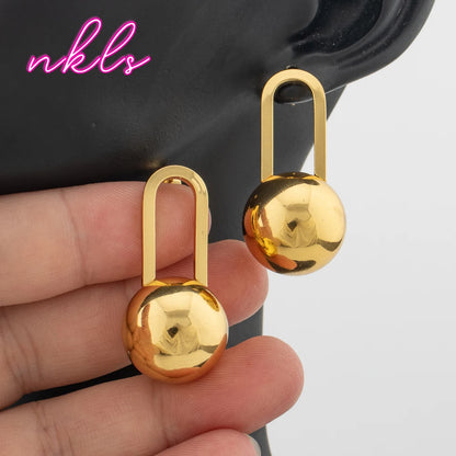 Fashion Bead Pendant Jewelry Set For Women Clip Earrings Gold Color Necklace Daily Wear Two Piece Trendy Accessories