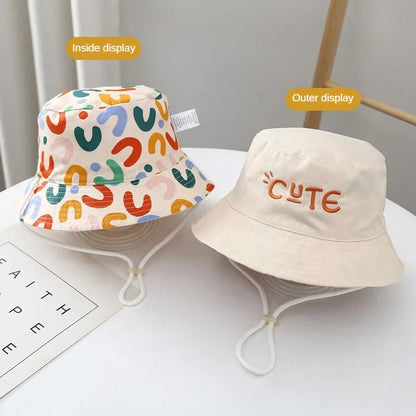 Double Sided Baby Bucket Hat Cute Letter Embroidered Fisherman Panama Cap