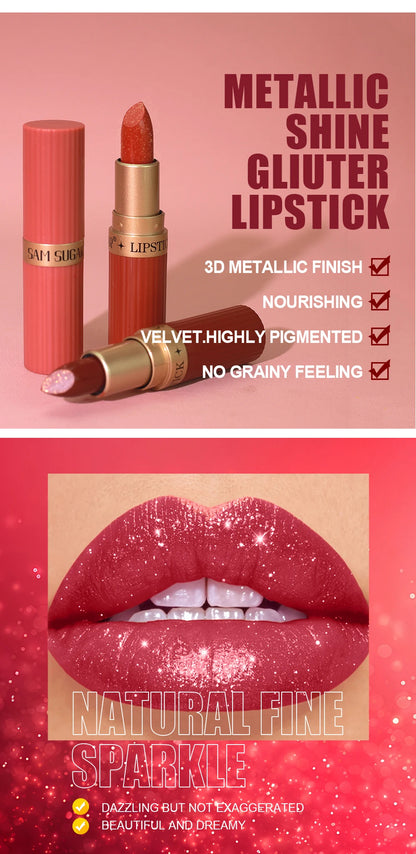 Pearlescent Pink Glitter Velvet Lipstick Waterproof Long Lasting Matte Lip Color