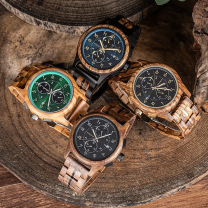 Bobo Bird Mens Wooden Chronograph Watch With Luminous Hands