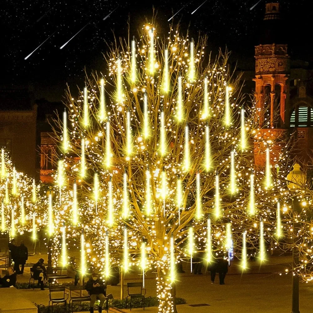 8 Tubes LED Meteor Shower Lights Outdoor Solar Fairy String Christmas Yard Decor