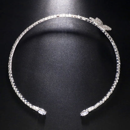 4 Piece Butterfly Flower Collar Necklace Earring Ring Set Rhinestone Jewelry For Women Bridal Open Choker Wedding