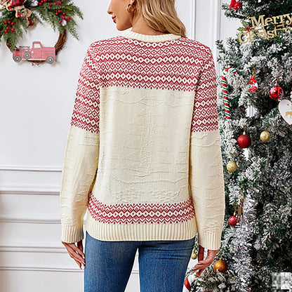 2025 Women's Christmas Elk Sweater Autumn And Winter Round Neck Knitted Pullover
