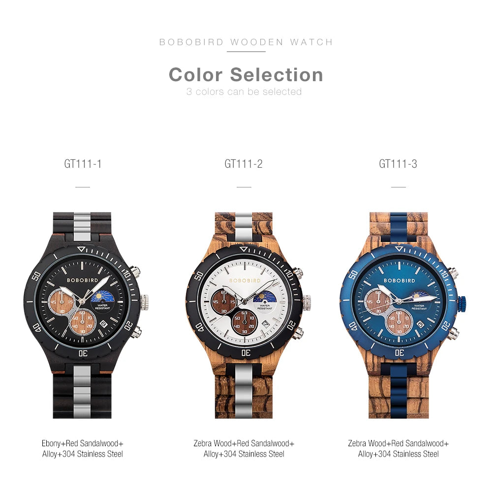 BOBO BIRD Wood Watch Men Chronograph Quartz Timepiece