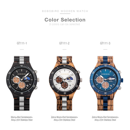 BOBO BIRD Wood Watch Men Chronograph Quartz Timepiece