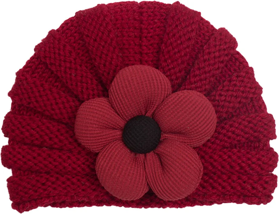 European American Winter Baby Beanie Knitted Flower Hat For Infants