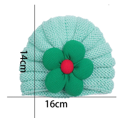 European American Winter Baby Beanie Knitted Flower Hat For Infants
