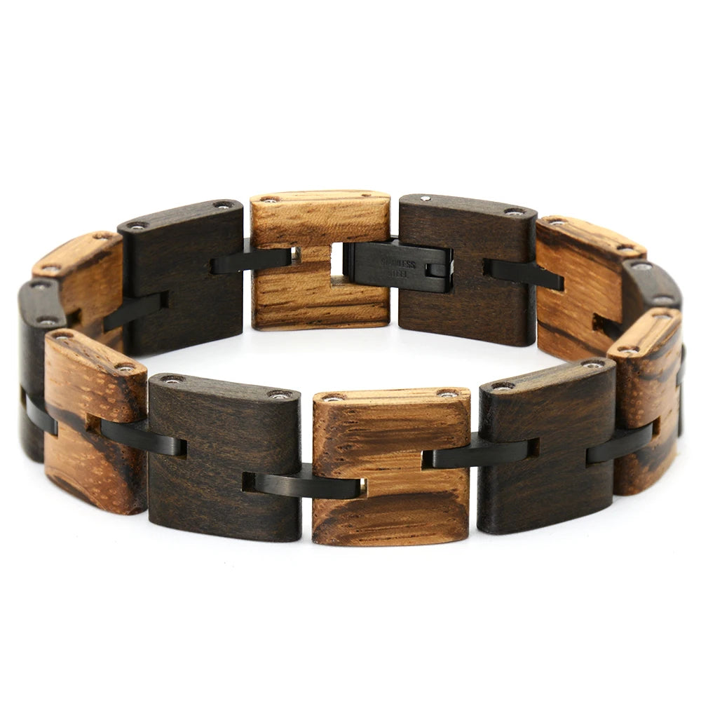 Wooden Stainless Steel Mens Bracelets Fashion Jewelry Gift