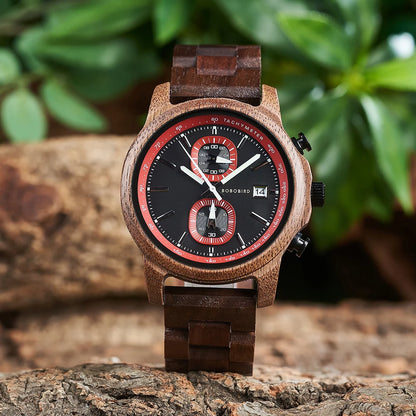 Bobo Bird Wood Watch For Men Luxury Chronograph Auto Date