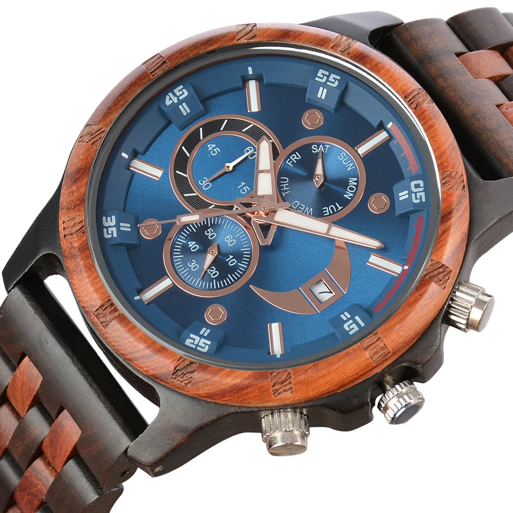Wooden Mens Wristwatches Quartz Watch With Date And Week