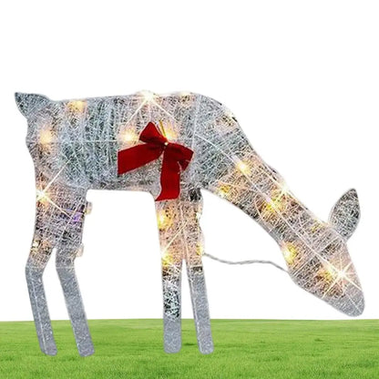 Led Light Iron Art Elk Deer Lighted Christmas Glow Reindeer Xmas Garden Decor