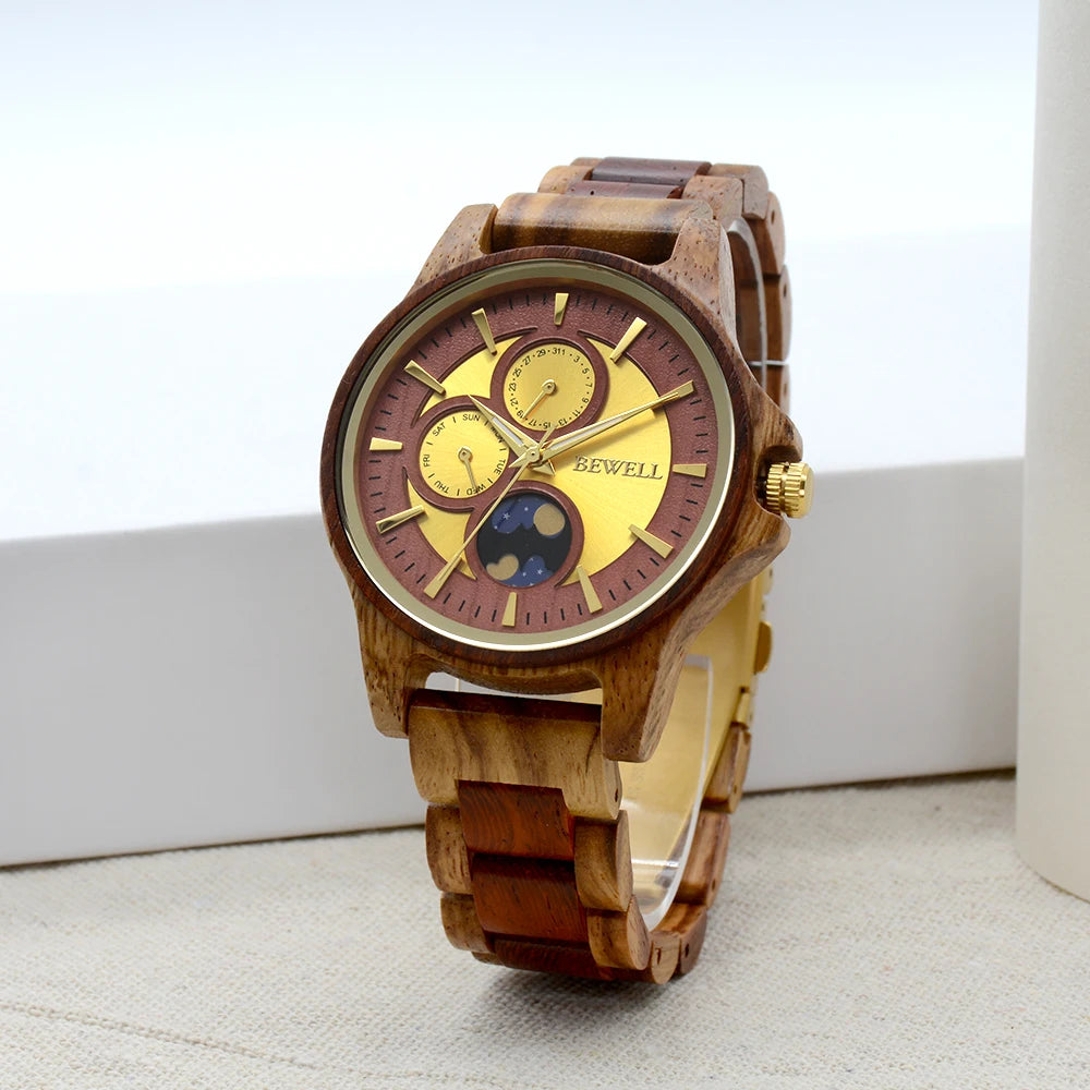 Custom Engraved Wooden Watch For Men Day Night Pattern Gift