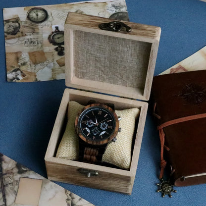 Wooden Watch For Men Multifunction Quartz Wristwatch