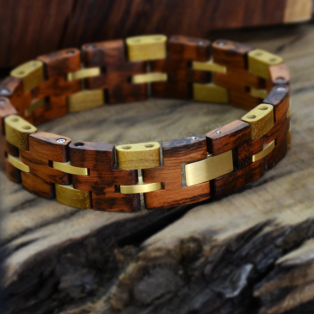 Wooden Bracelets for Men Stainless Steel Link Chain Jewelry