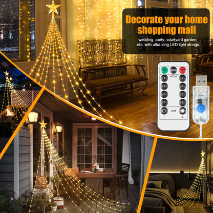 200 280 LED Star Waterfall Lights USB Powered With Remote Control 8 Modes