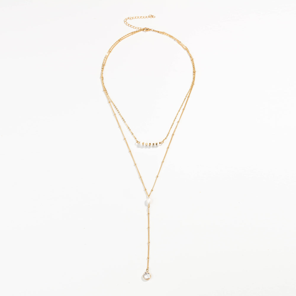 European and American personality jewelry, shell piece clavicle chain, natural pearl, gold edging crystal multi-layer necklace