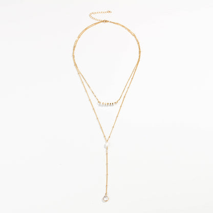 European and American personality jewelry, shell piece clavicle chain, natural pearl, gold edging crystal multi-layer necklace