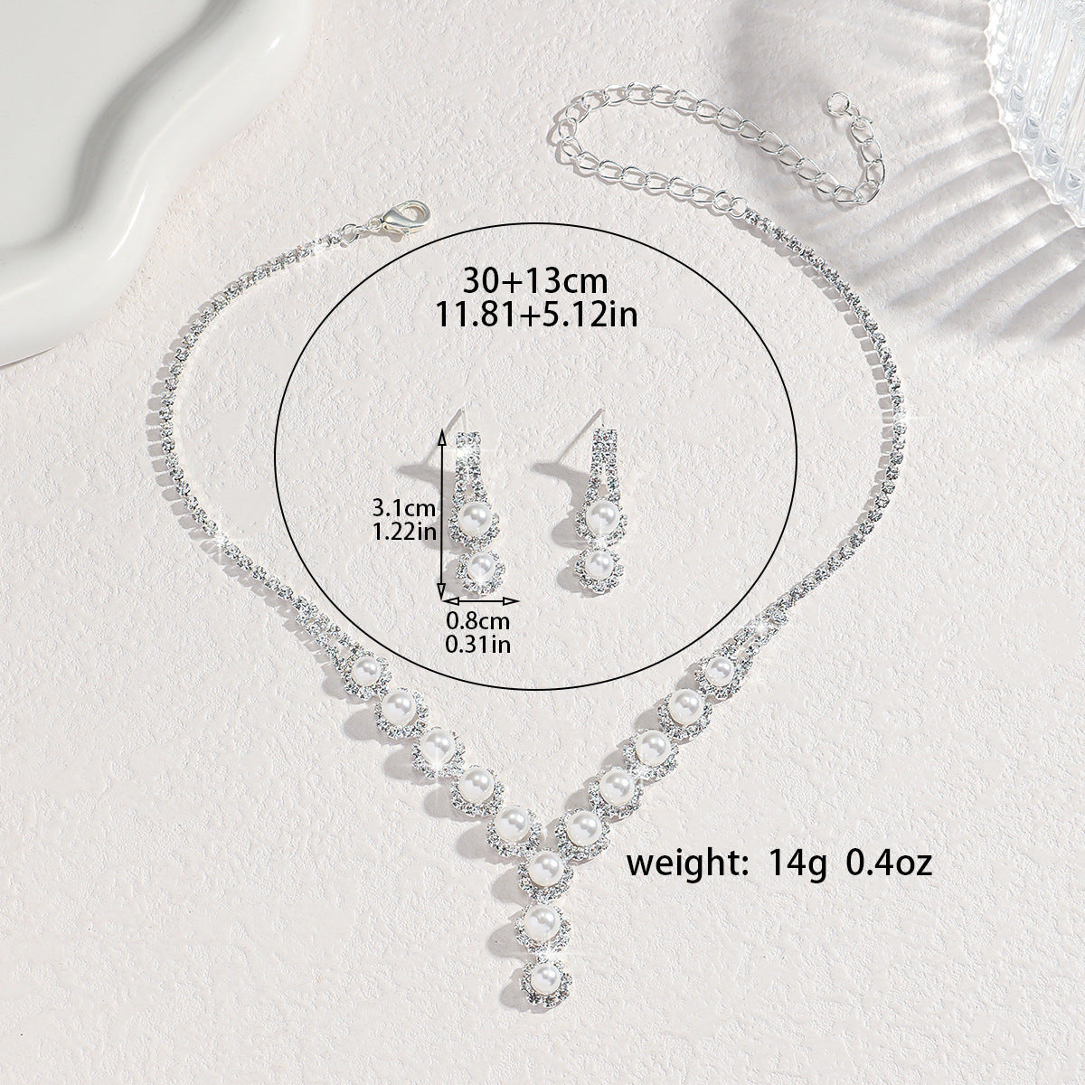 Elegant European and American Rhinestone Necklace and Earrings Set for Women