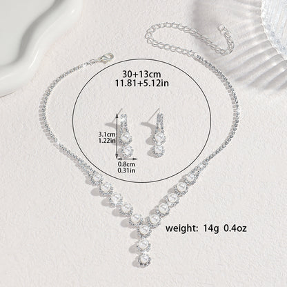 Elegant European and American Rhinestone Necklace and Earrings Set for Women
