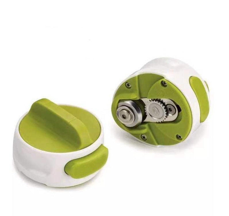 Labor-saving stainless steel bottle opener kitchen gadget with green accents for quick, comfortable bottle opening.