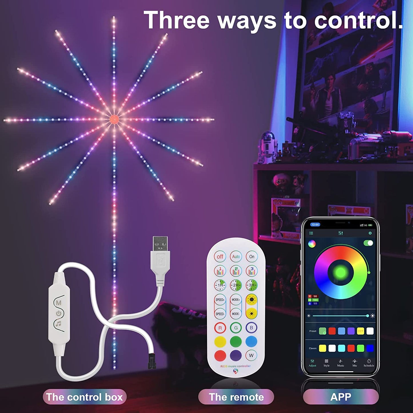 Firework LED Strip Light With Music Sync Color Changing Remote Control For Party