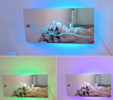 Personalized Name LED Mirror Light For Bedroom Wall Gifts 40x20cm